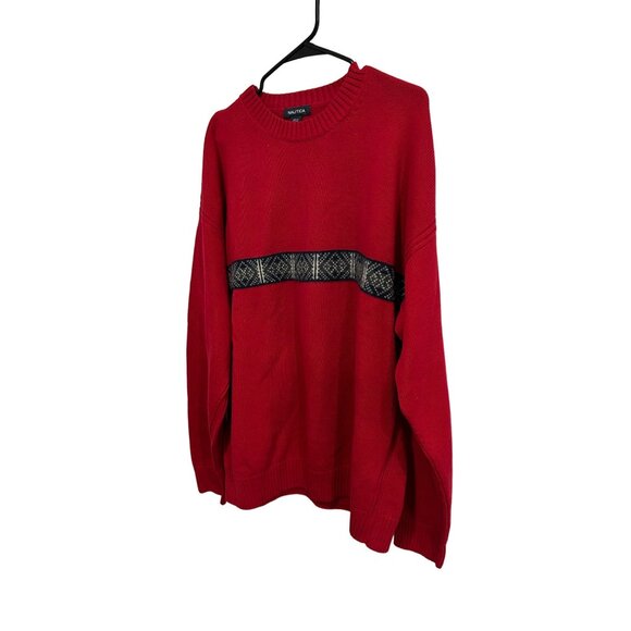 Nautica Red Crewneck Cotton Wool Sweater Sz XL - Picture 3 of 8